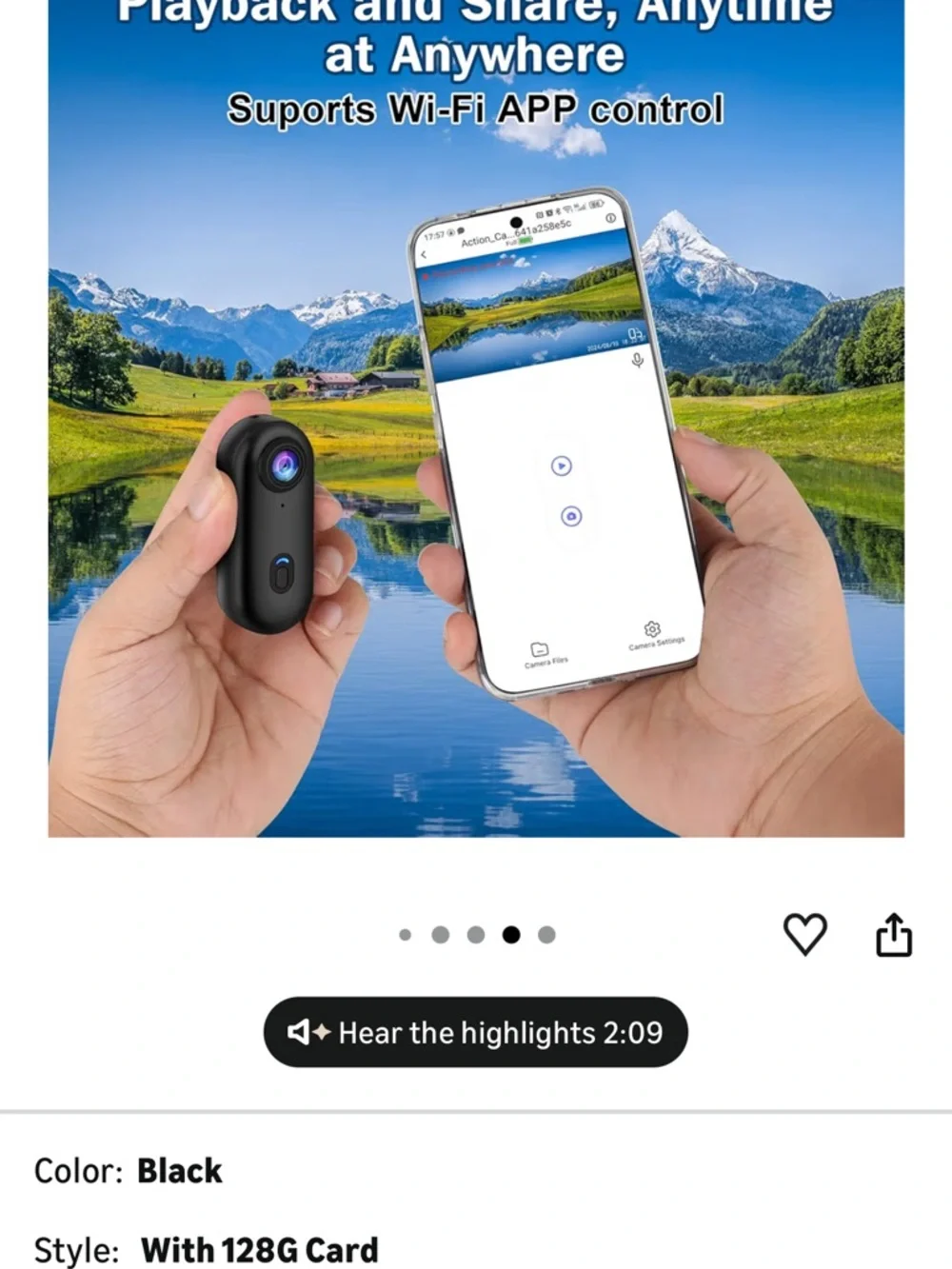 Amazon Black Mini HD Action Camera with Accessories